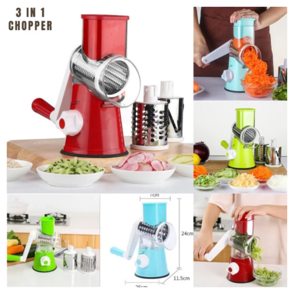 3-in-1 Manual Drum Cheese Grater & Vegetable Cutter Slicer - Image 2