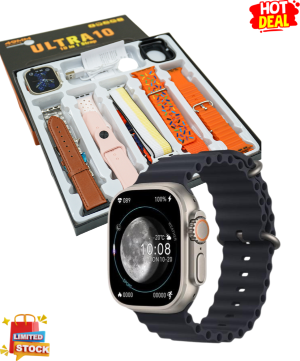 10-in-1 Ultra Smart Watch with Multiple Sports Modes, 10 Straps & 2.01'' HD Touch Display